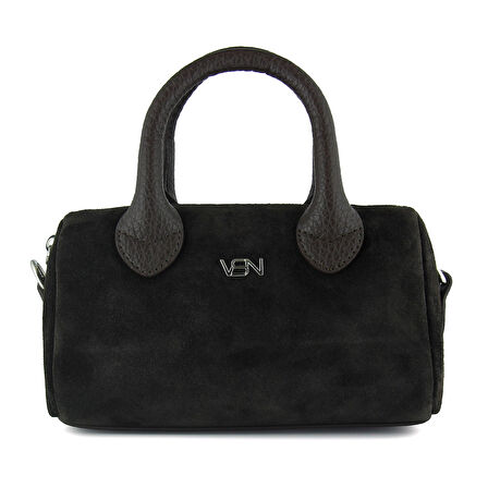 Erkan Saçmacı Kahve Hakiki Dana Süet Fermuarlı Askılı İç Cepli Küçük Boy Günlük Omuz Çantası