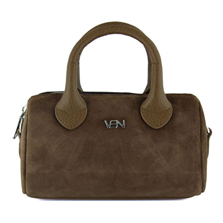 Erkan Saçmacı Açık Kahve Hakiki Dana Süet Fermuarlı Askılı İç Cepli Küçük Boy Günlük Omuz Çantası