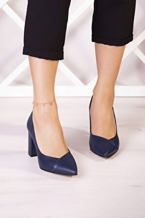 Erkan Saçmacı Belinda Lavivert Vegan Sivri Burun Kalın Topuklu Klasik Ayakkabı
