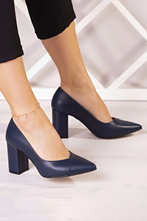 Erkan Saçmacı Belinda Lavivert Vegan Sivri Burun Kalın Topuklu Klasik Ayakkabı