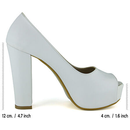Erkan Saçmacı Carolina Beyaz Vegan Önü Açık Yuvarlak Burun Kalın Platform Topuklu Abiye Ayakkabı