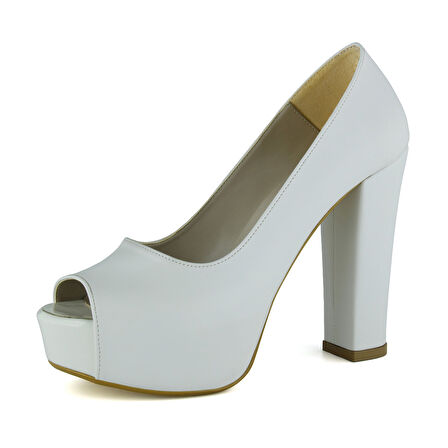 Erkan Saçmacı Carolina Beyaz Vegan Önü Açık Yuvarlak Burun Kalın Platform Topuklu Abiye Ayakkabı