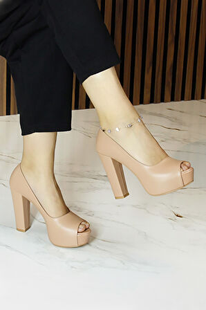 Erkan Saçmacı Carolina Ten Vegan Önü Açık Yuvarlak Burun Kalın Platform Topuklu Abiye Ayakkabı