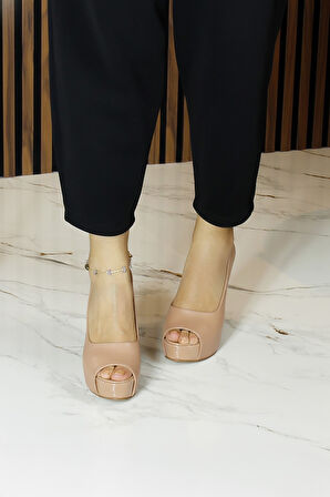 Erkan Saçmacı Carolina Ten Vegan Önü Açık Yuvarlak Burun Kalın Platform Topuklu Abiye Ayakkabı