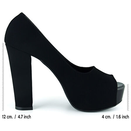 Erkan Saçmacı Carolina Siyah Süet Önü Açık Yuvarlak Burun Kalın Platform Topuklu Abiye Ayakkabı