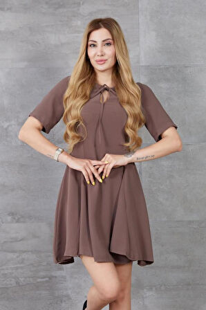 Kadın Volanlı Kısa Kollu Yazlık Mini Giy Çık Elbise 3752308