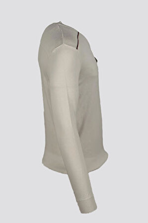 Erkek Triko Bisiklet Yaka Cep Detaylı Beyaz 3753