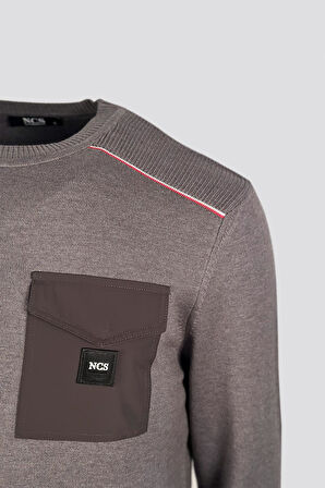 Erkek Triko Bisiklet Yaka Cep Detaylı Gri 3753