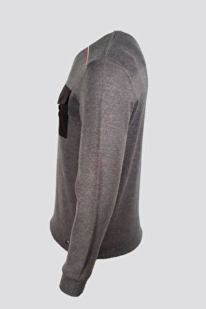 Erkek Triko Bisiklet Yaka Cep Detaylı Gri 3753