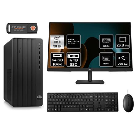 HP TOWER 290 G9 i3 13100 64GB RAM 4TB SSD RX550/4GB FDOS 8T2X0ES MASAÜSTÜ PC & 23.8'' MONİTÖR