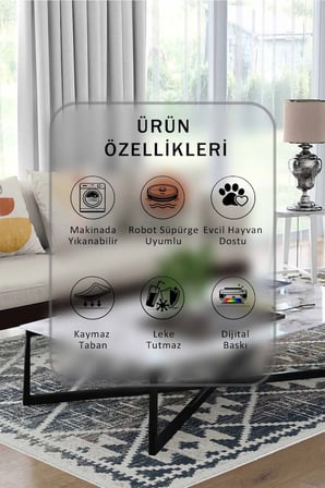 Yıkanabilir Kaymaz Taban Dijital Baskılı Halı ve Yolluk – Leke Tutmaz Salon & Mutfak Halısı