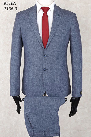 Keten Torba Cep İpli Lastikli Pantolon  Slim Fit Mono Yaka-Çift Yırtmaç Astarsız Drop 6  Takım Elbise