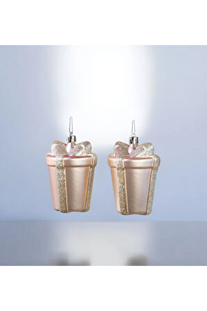 Yılbaşı Süsü Simli Mat Hediye Paketi 2'li Rose 10 cm