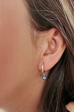 Nazar Boncuklu Altın Küpe