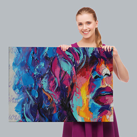 Güzel Kızın Soyut Resmi Yağlıboya Görünüm Dekoratif Kanvas Duvar Tablosu-3755