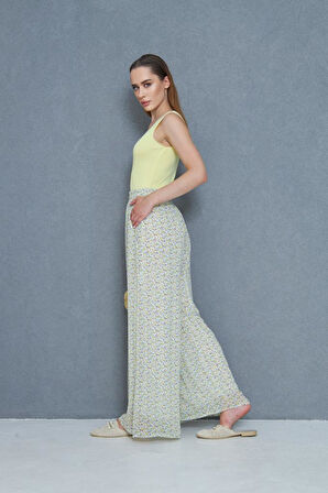 Kadın Pantolon, Şifon Astarlı Cepli Beli Lastikli Çiçek Desenli, Bol Paça 3756385