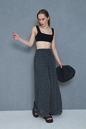 Kadın Pantolon, Şifon Astarlı Cepli Beli Lastikli Çiçek Desenli, Bol Paça 3756385