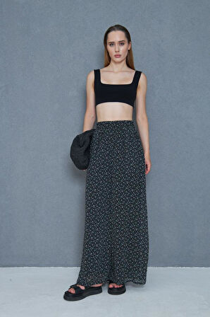 Kadın Pantolon, Şifon Astarlı Cepli Beli Lastikli Çiçek Desenli, Bol Paça 3756385