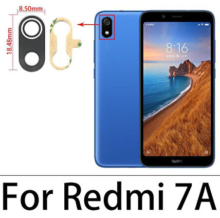 Tkgz Xiaomi Redmi 7A Arka Kamera Camı Lens Yapışkanlı