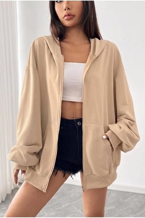 Unisex Yumuşak Dokulu Oversize 3 İplik Fermuarlı Sweatshirt