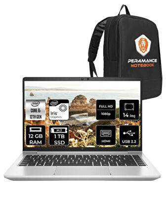 HP EliteBook 640 G9 Intel Core i5 1235U 12GB 1TB SSD 14" FHD FDOS Taşınabilir Bilgisayar & PER4 Çanta