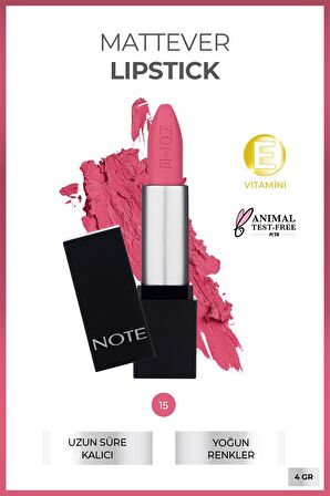 Note Mattever Lipstick Yarı Mat Saten Bitişli Ruj 15 Favorite Pink - Pembe