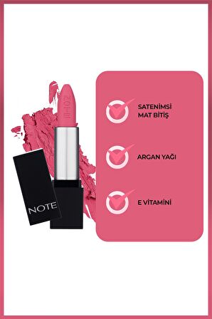 Note Mattever Lipstick Yarı Mat Saten Bitişli Ruj 15 Favorite Pink - Pembe