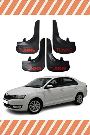 Skoda Rapid Tuning yazılı 4’lü tozluk çamurluk paçalık modern görünüm