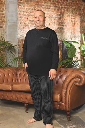Aydoğan Erkek Dinç Büyük Beden Koton Siyah Pijama Takımı 0501
