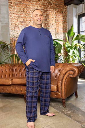 Aydoğan Erkek Dinç Büyük Beden Koton Mavimsi Mor Pijama Takımı 0502
