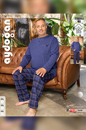 Aydoğan Erkek Dinç Büyük Beden Koton Mavimsi Mor Pijama Takımı 0502