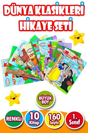 DÜNYA KLASİKLERİNDEN SEÇMELER 1. SINIFLAR İÇİN -BÜYÜK BOY -RESİMLİ 10 KİTAP