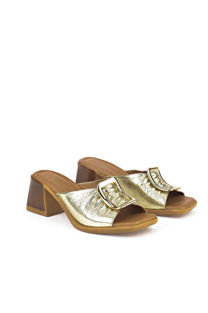 Ziya, Kadın Hakiki Deri Topuklu Terlik 151992Z19008 Altın