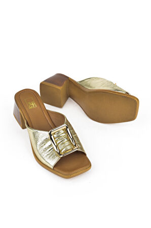 Ziya, Kadın Hakiki Deri Topuklu Terlik 151992Z19008 Altın