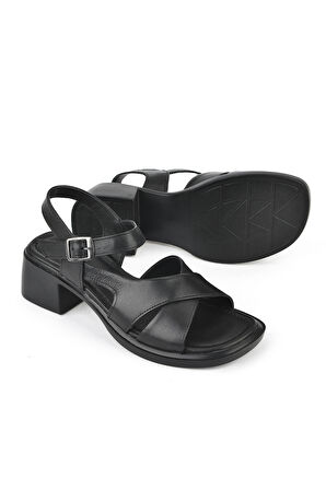 Ziya, Kadın Hakiki Deri Topuklu Sandalet 151992Z8002 Siyah
