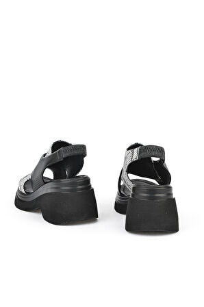 Ziya, Kadın Hakiki Deri Topuklu Sandalet 151992Z64001 Siyah