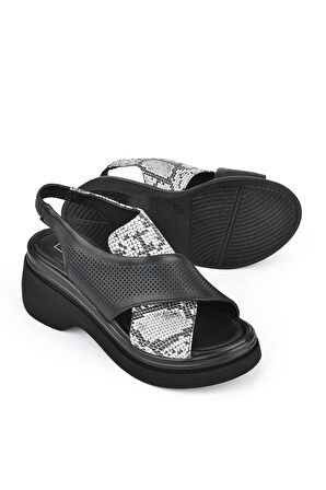 Ziya, Kadın Hakiki Deri Topuklu Sandalet 151992Z64001 Siyah