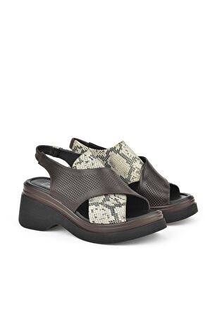Ziya, Kadın Hakiki Deri Topuklu Sandalet 151992Z64001 Kahve