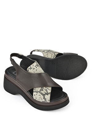 Ziya, Kadın Hakiki Deri Topuklu Sandalet 151992Z64001 Kahve