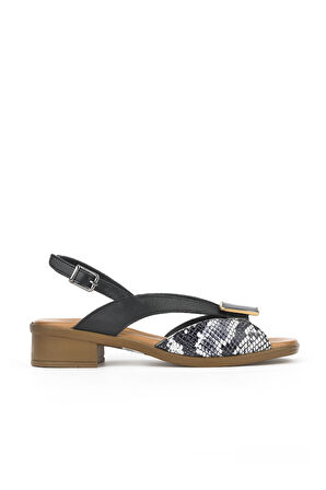 Ziya, Kadın Hakiki Deri Topuklu Sandalet 1511032Z6020 Siyah