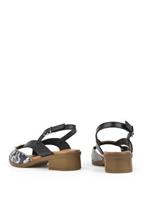 Ziya, Kadın Hakiki Deri Topuklu Sandalet 1511032Z6020 Siyah