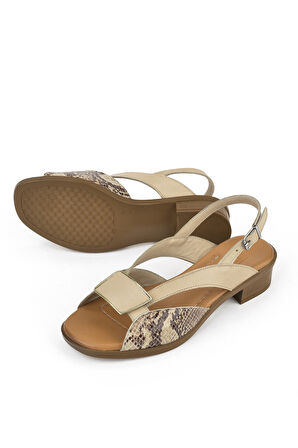 Ziya, Kadın Hakiki Deri Topuklu Sandalet 1511032Z6020 Bej
