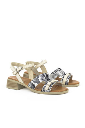 Ziya, Kadın Hakiki Deri Topuklu Sandalet 1511032Z10209 Kırık Beyaz