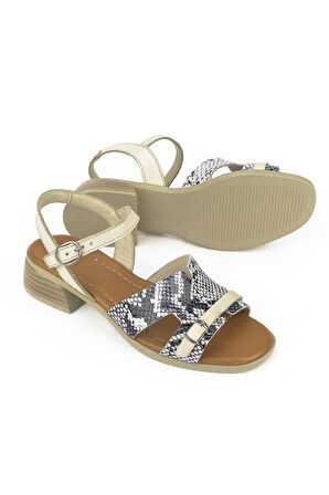 Ziya, Kadın Hakiki Deri Topuklu Sandalet 1511032Z10209 Kırık Beyaz