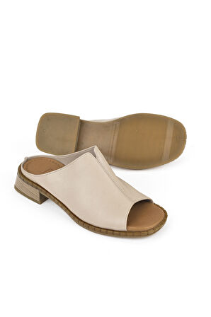 Ziya, Kadın Hakiki Deri Topuklu Terlik 1511047Z022 Vizon