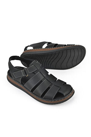 Ziya, Erkek Hakiki Deri Sandalet 1511045ZS32 Siyah