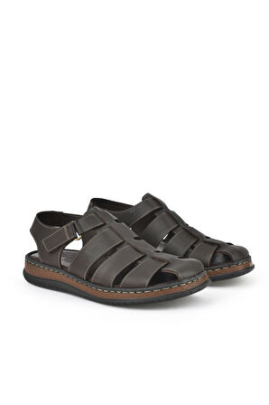 Ziya, Erkek Hakiki Deri Sandalet 1511045ZS32 Kahve
