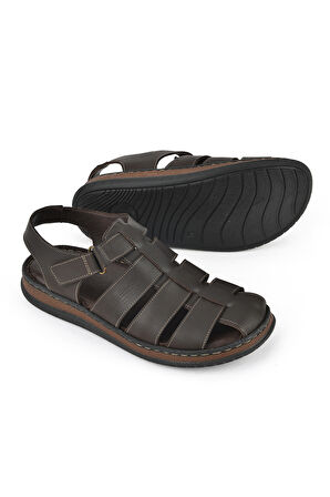 Ziya, Erkek Hakiki Deri Sandalet 1511045ZS32 Kahve