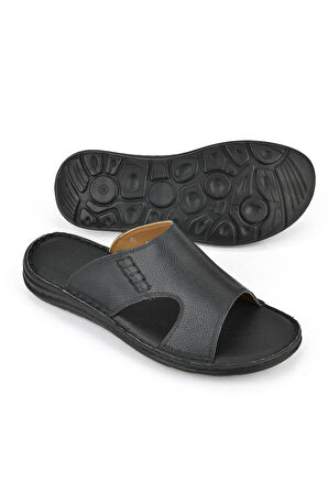 Ziya, Erkek Hakiki Deri Konfor Terlik 1511052Z0321 Siyah