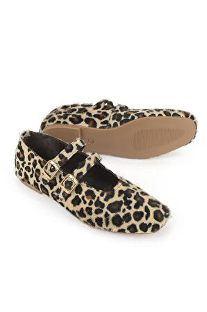 Ziya, Kadın Hakiki Deri Babet 153111Z40831 Bej-Leopar